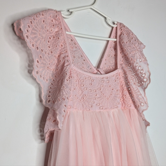 NWT Poppies & Roses Pink Tulle Eyelet Lace Tie Back Dress M - Picture 4 of 9